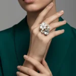 Angelic White Rose & Cat's Eye Adjustable Ring