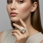 Angelic White Rose & Cat's Eye Adjustable Ring - Image 4