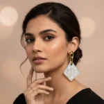 Sculpted Stone & Pearl High-Fashion Drop Earrings - Image 4