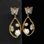 Couture Inspired Marble-Textured Lunar Drop Earrings - Image 3