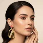 Avant-Garde Marbled Stone Crescent Drop Earrings