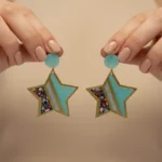 Modernist Geometric Marble & Crystal Accent Earrings