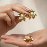 Sophisticated Marbled Geometric Crescent Statement Pieces