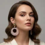 Boho-Luxe Marbled Crescent Earrings with Pearl Fringe - Image 4