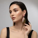 Avant-Garde Marbled Stone Crescent Drop Earrings - Image 5