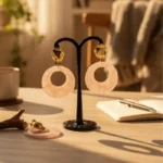 Boho-Luxe Marbled Crescent Earrings with Pearl Fringe - Image 6