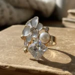Angelic White Rose & Cat's Eye Adjustable Ring - Image 2