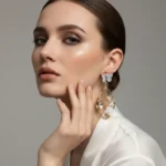 Couture Inspired Marble-Textured Lunar Drop Earrings