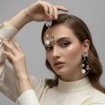 Couture Inspired Marble-Textured Lunar Drop Earrings - Image 8