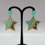 Modernist Geometric Marble & Crystal Accent Earrings - Image 2
