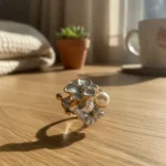 Angelic White Rose & Cat's Eye Adjustable Ring - Image 3