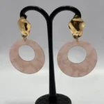 Boho-Luxe Marbled Crescent Earrings with Pearl Fringe - Image 2