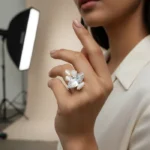 Golden Amber Crystal Starburst Ring