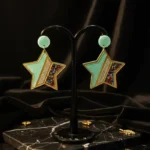 Modernist Geometric Marble & Crystal Accent Earrings - Image 3