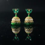Green Butterfly Post Jhumka Drop Earrings - Image 3