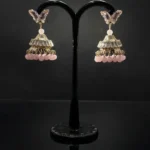 Butterfly Post & Pink Bead Jhumka Drop Earrings - Image 4