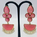 Pink Statement Jhumka Earrings with Pearl Drops - Image 3