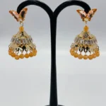 Butterfly Post & Amber Bead Jhumka Drop Earrings - Image 4