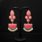 Pink Statement Jhumka Earrings with Pearl Drops - Image 4