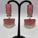 Pink Cracked Resin & Mini Pearl Tassel Earrings