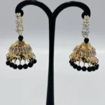 Traditional Black & Gold Jhumka Dangle Earrings - Image 2