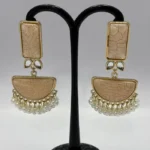 Nude Cracked Resin & Pearl Tassel Half Moon Earrings - Image 4
