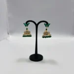 Green Butterfly Post Jhumka Drop Earrings - Image 2