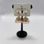 Butterfly Post & Pink Bead Jhumka Drop Earrings - Image 3