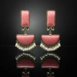Pink Cracked Resin & Mini Pearl Tassel Earrings - Image 4