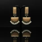 Nude Cracked Resin & Pearl Tassel Half Moon Earrings - Image 5