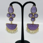 Elite Marbled Stone & Pearl Geometric Drop Earrings - Image 4