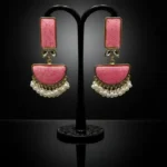 Pink Cracked Resin & Mini Pearl Tassel Earrings - Image 5