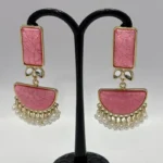 Pink Cracked Resin & Mini Pearl Tassel Earrings - Image 6