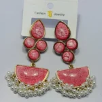 Pink Statement Jhumka Earrings with Pearl Drops - Image 5