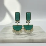 Green Cracked Resin & Pearl Jhumka Drop Earrings - Image 5