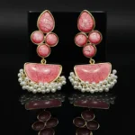 Pink Statement Jhumka Earrings with Pearl Drops - Image 6