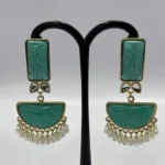 Green Cracked Resin & Pearl Jhumka Drop Earrings - Image 6