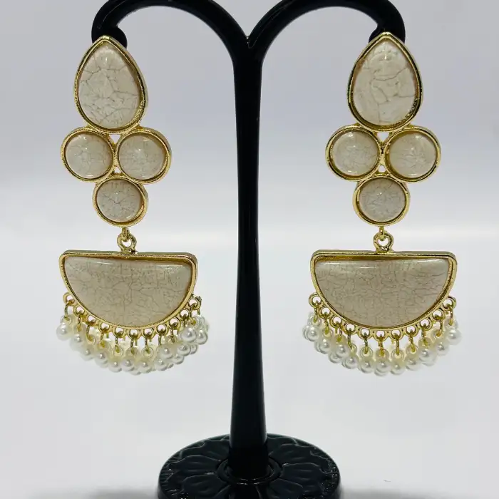 Untitled design (28)_compressed Cracked Resin Cluster & Pearl Tassel Drop Earrings - Image 1