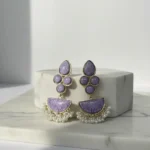Elite Marbled Stone & Pearl Geometric Drop Earrings - Image 7