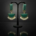 Green Cracked Resin & Pearl Jhumka Drop Earrings - Image 7