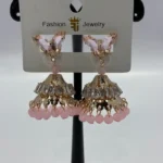 Butterfly Post & Pink Bead Jhumka Drop Earrings - Image 2