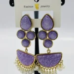 Elite Marbled Stone & Pearl Geometric Drop Earrings - Image 3