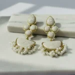 Cracked Resin Cluster & Pearl Tassel Drop Earrings - Image 2