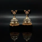 Butterfly Post & Amber Bead Jhumka Drop Earrings - Image 2