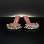 Pink Cracked Resin & Mini Pearl Tassel Earrings - Image 3