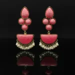 Pink Statement Jhumka Earrings with Pearl Drops - Image 2