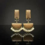 Nude Cracked Resin & Pearl Tassel Half Moon Earrings - Image 6