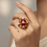 Angelic White Rose & Cat's Eye Adjustable Ring