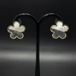 Regal Sculpted Geometric Earrings with Pearl Accents - Image 3