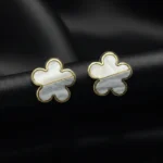 Regal Sculpted Geometric Earrings with Pearl Accents - Image 4